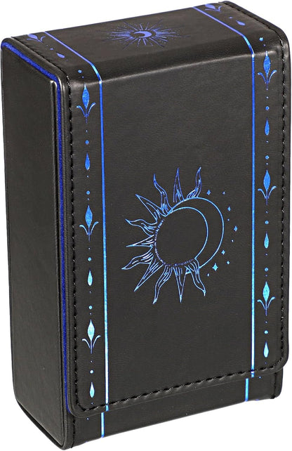 PU Leather Tarot Card Protective Case, Sun Moon Pattern Design Tarot Deck Storage Pouch, Tarot Card Holder Tarot Pouch Bag for Playing Cards and Standard Size Tarot Cards Tarot Deck