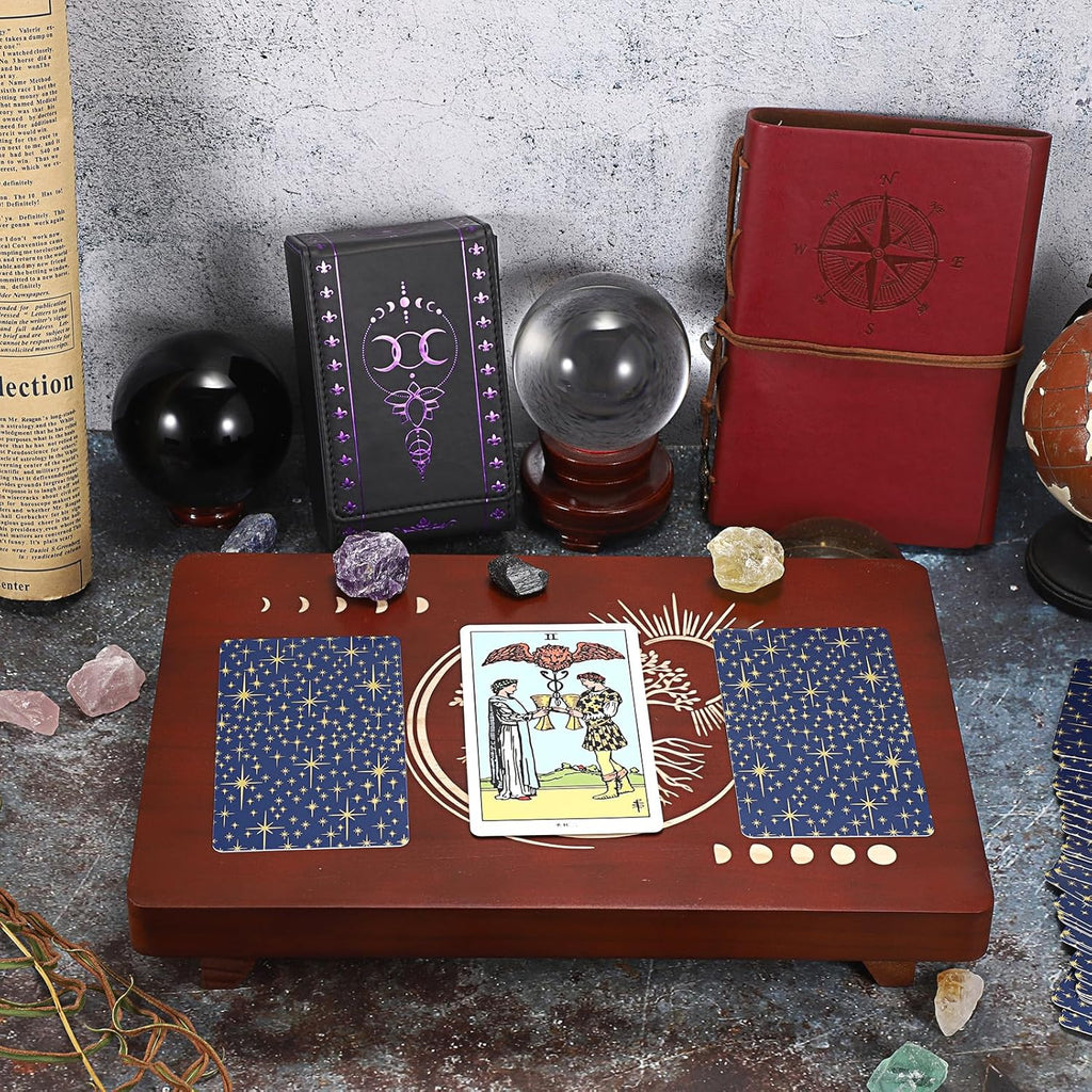 PU Leather Tarot Card Protective Case, Moon Pattern Design Tarot Deck Storage Pouch, Tarot Card Holder Tarot Pouch Bag for Playing Cards and Standard Size Tarot Cards Tarot Deck