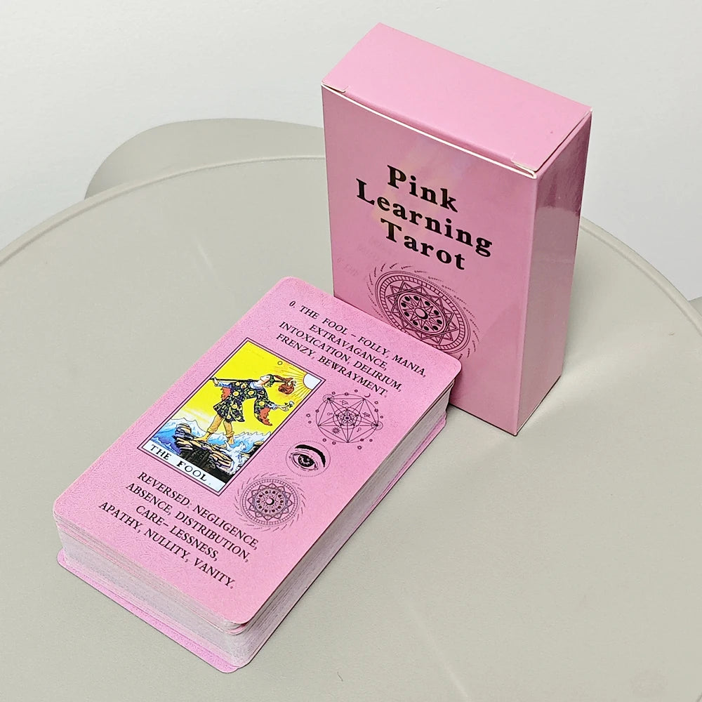 10.3*6Cm Pink Learning Tarot 78 Pcs Tarot Cards with Keywords Based on Rider Waite System