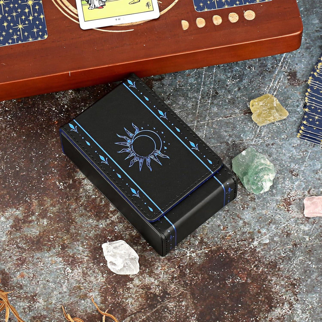 PU Leather Tarot Card Protective Case, Sun Moon Pattern Design Tarot Deck Storage Pouch, Tarot Card Holder Tarot Pouch Bag for Playing Cards and Standard Size Tarot Cards Tarot Deck