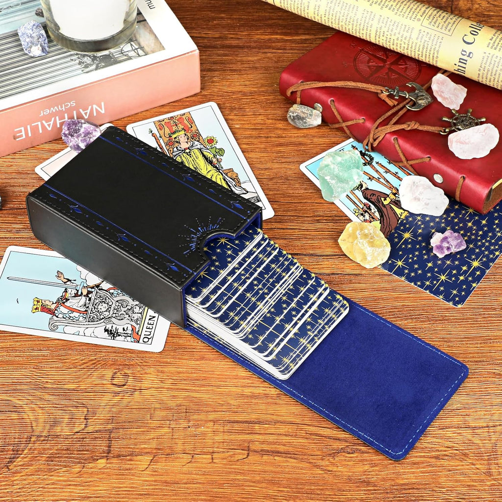 PU Leather Tarot Card Protective Case, Sun Moon Pattern Design Tarot Deck Storage Pouch, Tarot Card Holder Tarot Pouch Bag for Playing Cards and Standard Size Tarot Cards Tarot Deck