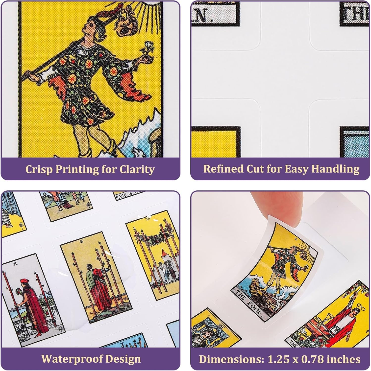 1260 PCS Mini Tarot Stickers for Journaling, 1.25" X 0.78" Tarot Card Stickers Based on Rider Waite Tarot Deck, 8 Tarot Cheat Sheet Included