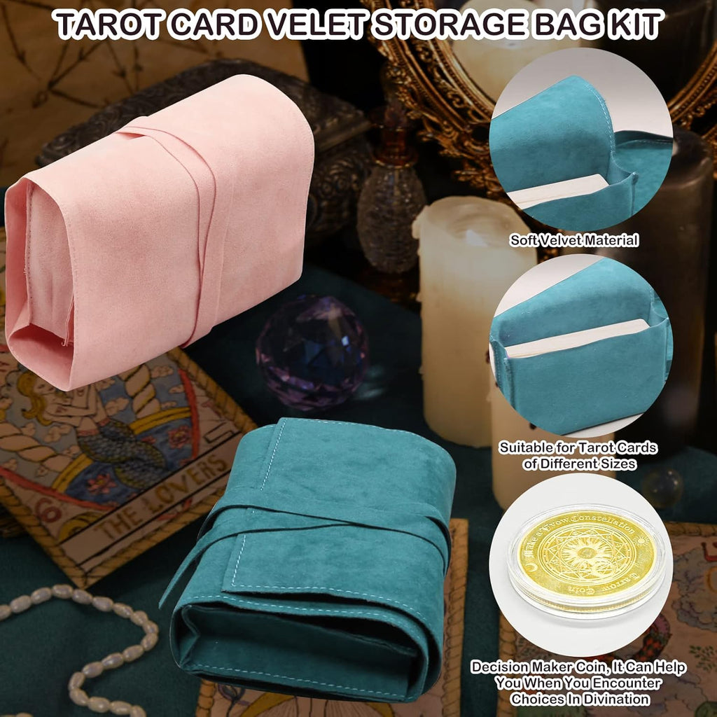 3 Pcs Tarot Card Holder Bag Kit Contains Velvet Tarot Card Storage Box Case and Decision Maker Coin, Tarot Accessories, Tarot Cloth Pouches Card Holders for Playing Cards and Tarot Cards Oracle Deck