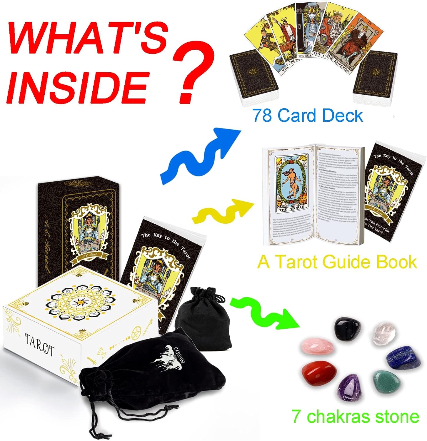 Tarot Cards with Guide Book,78 Original Tarot Cards Deck Fortune Telling Game for Beginners&Expert Readers,Classic Standard Size 4.75" X 2.76", with Bag and Chakra Stoneag