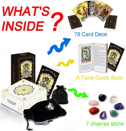 Tarot Cards with Guide Book,78 Original Tarot Cards Deck Fortune Telling Game for Beginners&Expert Readers,Classic Standard Size 4.75" X 2.76", with Bag and Chakra Stoneag