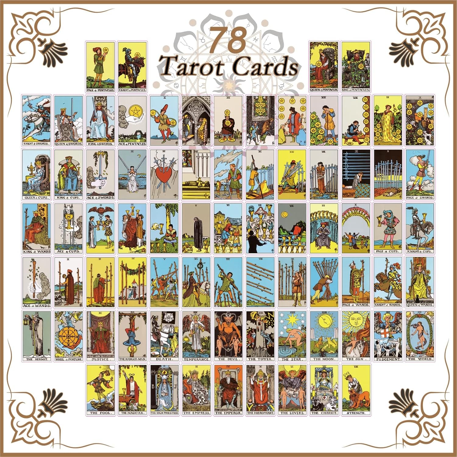 Tarot Cards with Guide Book,78 Original Tarot Cards Deck Fortune Telling Game for Beginners&Expert Readers,Classic Standard Size 4.75" X 2.76", with Bag and Chakra Stoneag