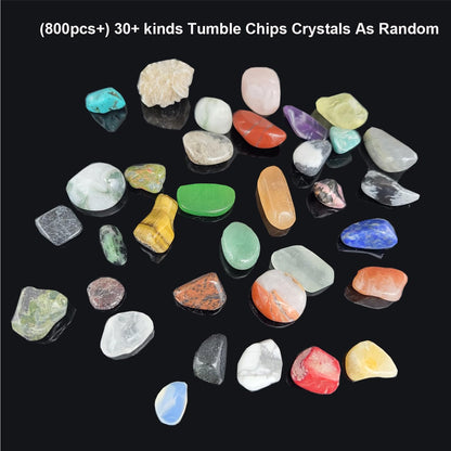 800Pcs+ (3Lb) Gemstones and Crystals Set,30Kinds+ Bulk Rocks and Minerals Science Kit,Rocks Collections for Kids,Tumbled Chips Crystals,Crushed Stones