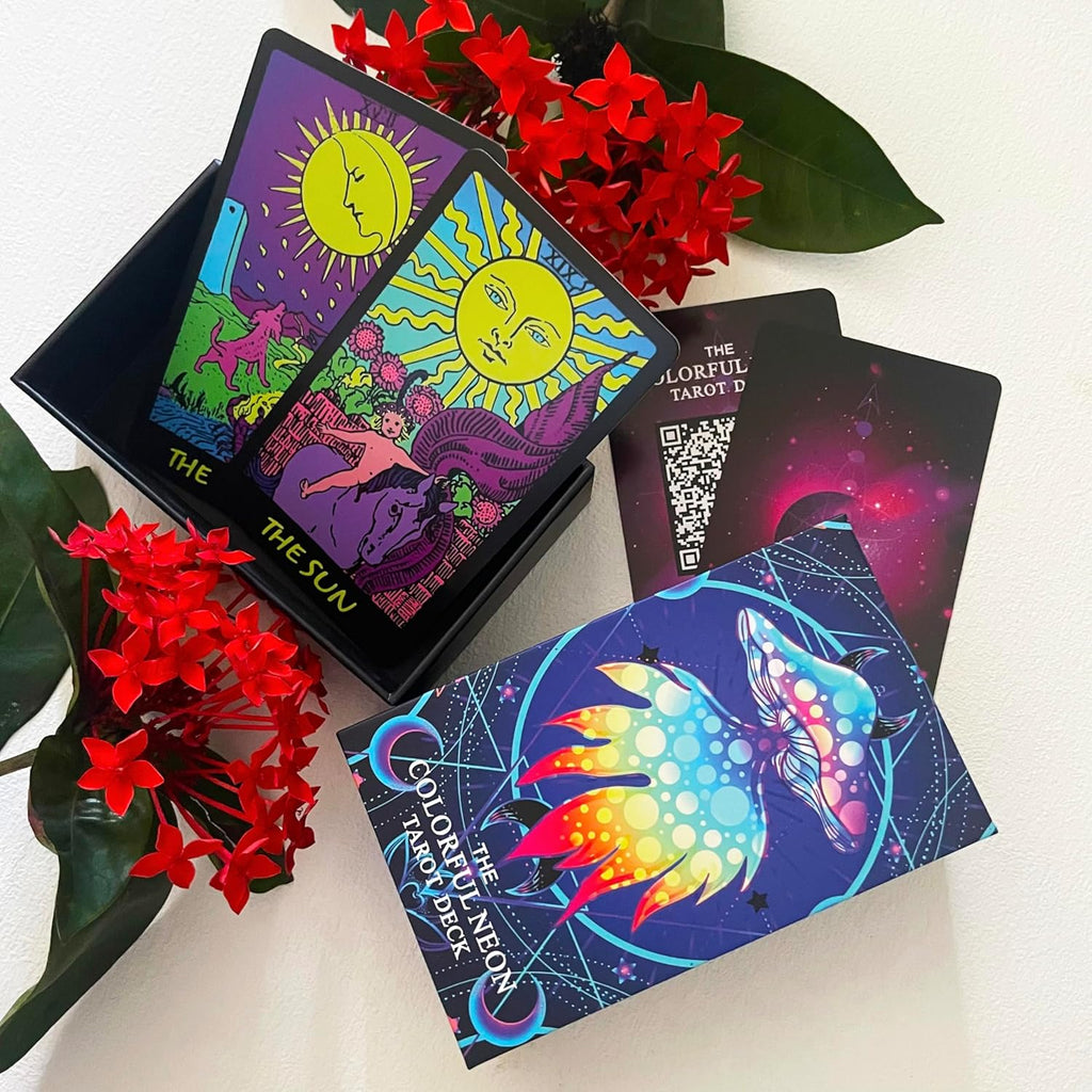 Colorful Neon Tarot Cards Deck with Guidebook for Beginners - 78 Classic Cards with Meanings
