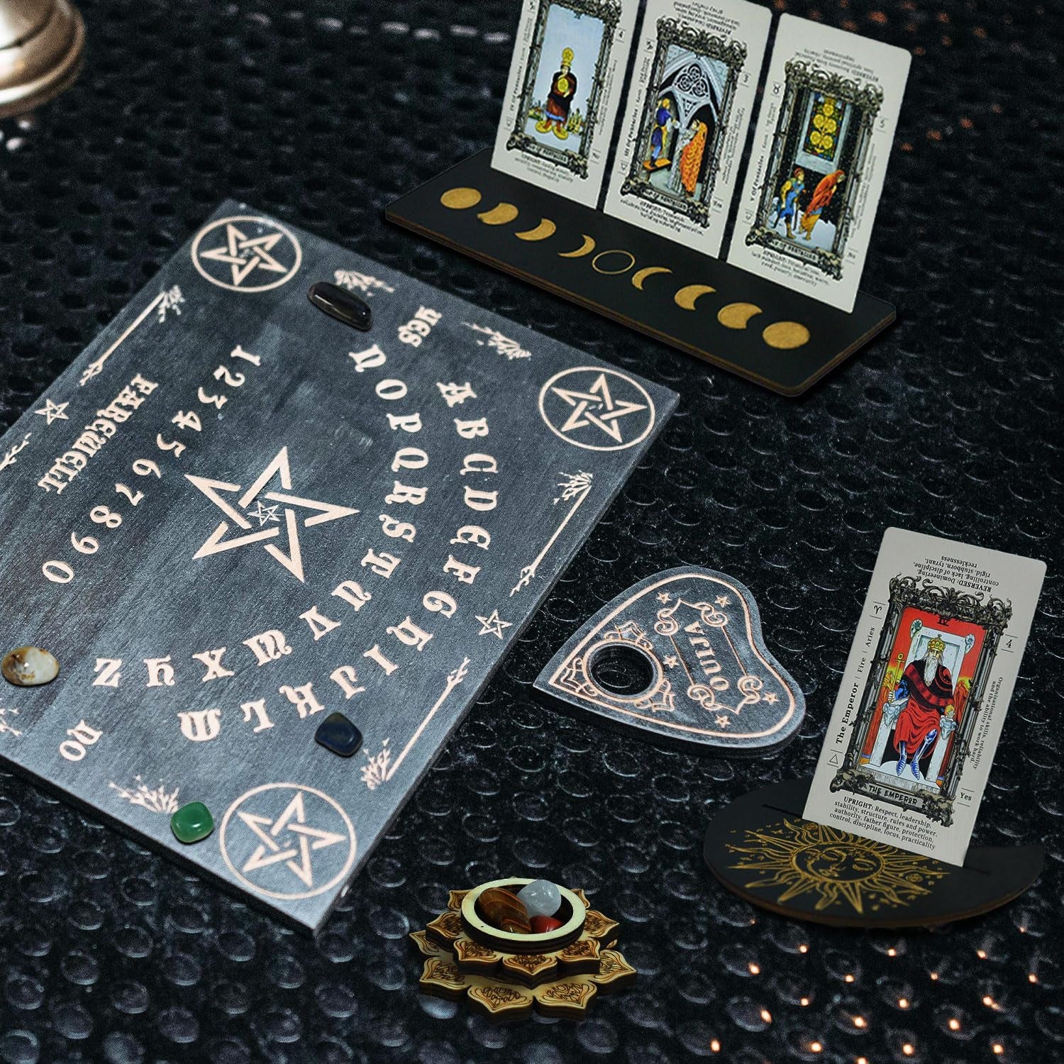 10Pcs Tarot Card Holder Wooden Tarot Card Holder Stand Tarot Card Display Tarot Accessories with Tarot Crystal Stone for Witch Divination Tools