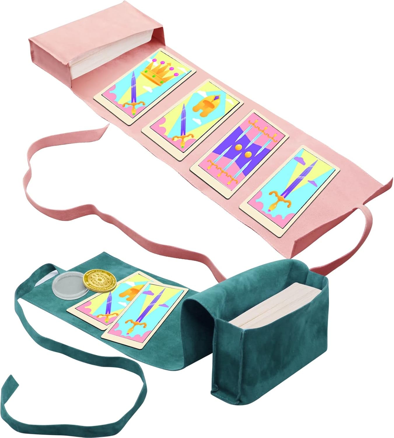 3 Pcs Tarot Card Holder Bag Kit Contains Velvet Tarot Card Storage Box Case and Decision Maker Coin, Tarot Accessories, Tarot Cloth Pouches Card Holders for Playing Cards and Tarot Cards Oracle Deck