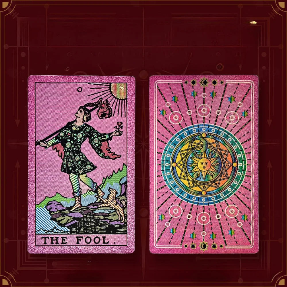 Holographic Iridescent Fluorescent Gold Foil Rider Tarot Deck 12*7Cm 78 Pcs Waterproof PET Wear-Resistant Tarot Cards