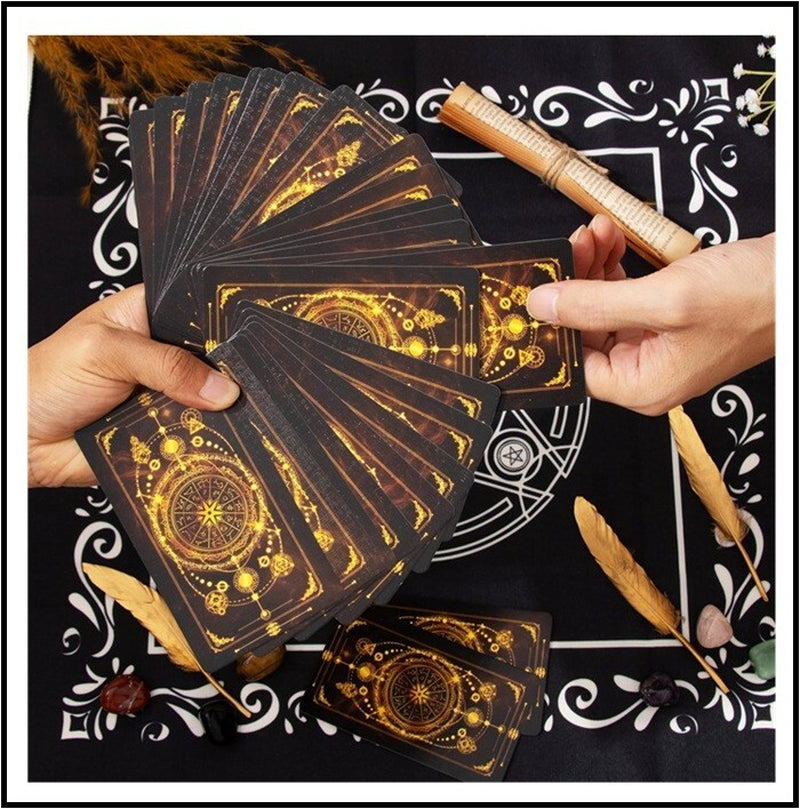 78 Tarot Cards with Guide Book, Black Tarot Deck Gift Set with Tarot Cloth, Chak