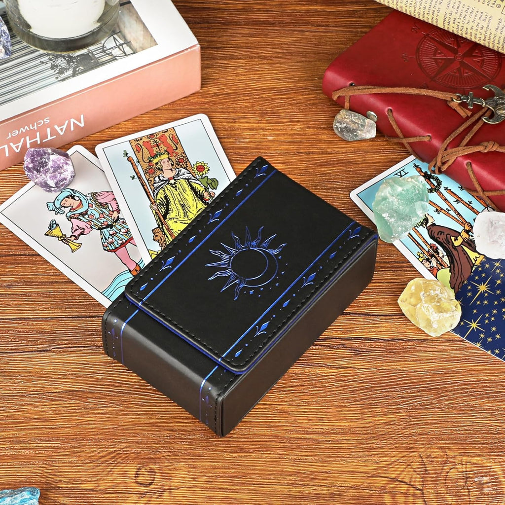PU Leather Tarot Card Protective Case, Sun Moon Pattern Design Tarot Deck Storage Pouch, Tarot Card Holder Tarot Pouch Bag for Playing Cards and Standard Size Tarot Cards Tarot Deck
