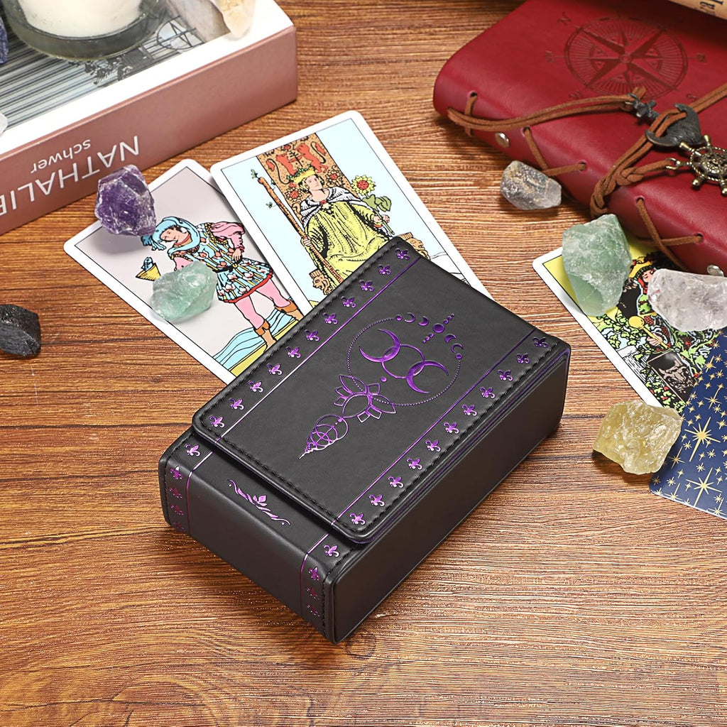 PU Leather Tarot Card Protective Case, Moon Pattern Design Tarot Deck Storage Pouch, Tarot Card Holder Tarot Pouch Bag for Playing Cards and Standard Size Tarot Cards Tarot Deck
