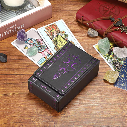 PU Leather Tarot Card Protective Case, Moon Pattern Design Tarot Deck Storage Pouch, Tarot Card Holder Tarot Pouch Bag for Playing Cards and Standard Size Tarot Cards Tarot Deck