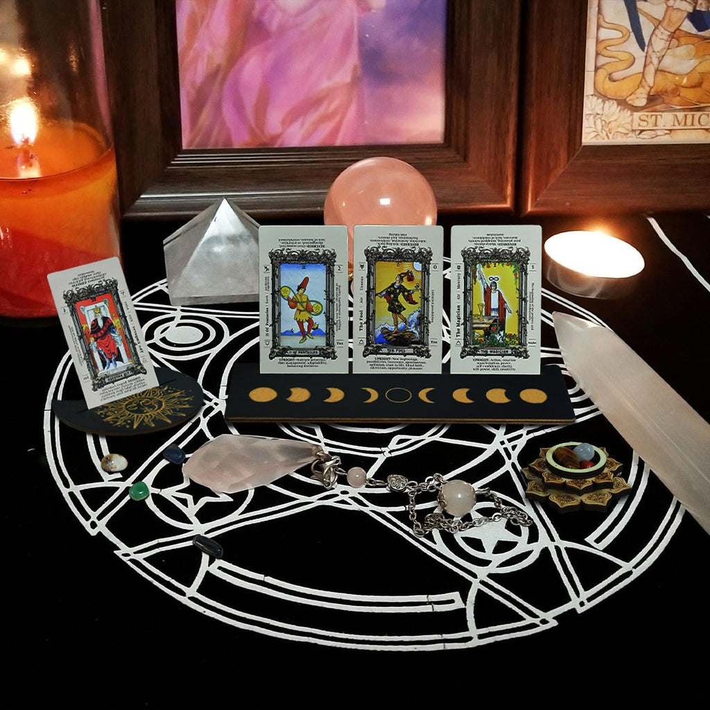 10Pcs Tarot Card Holder Wooden Tarot Card Holder Stand Tarot Card Display Tarot Accessories with Tarot Crystal Stone for Witch Divination Tools