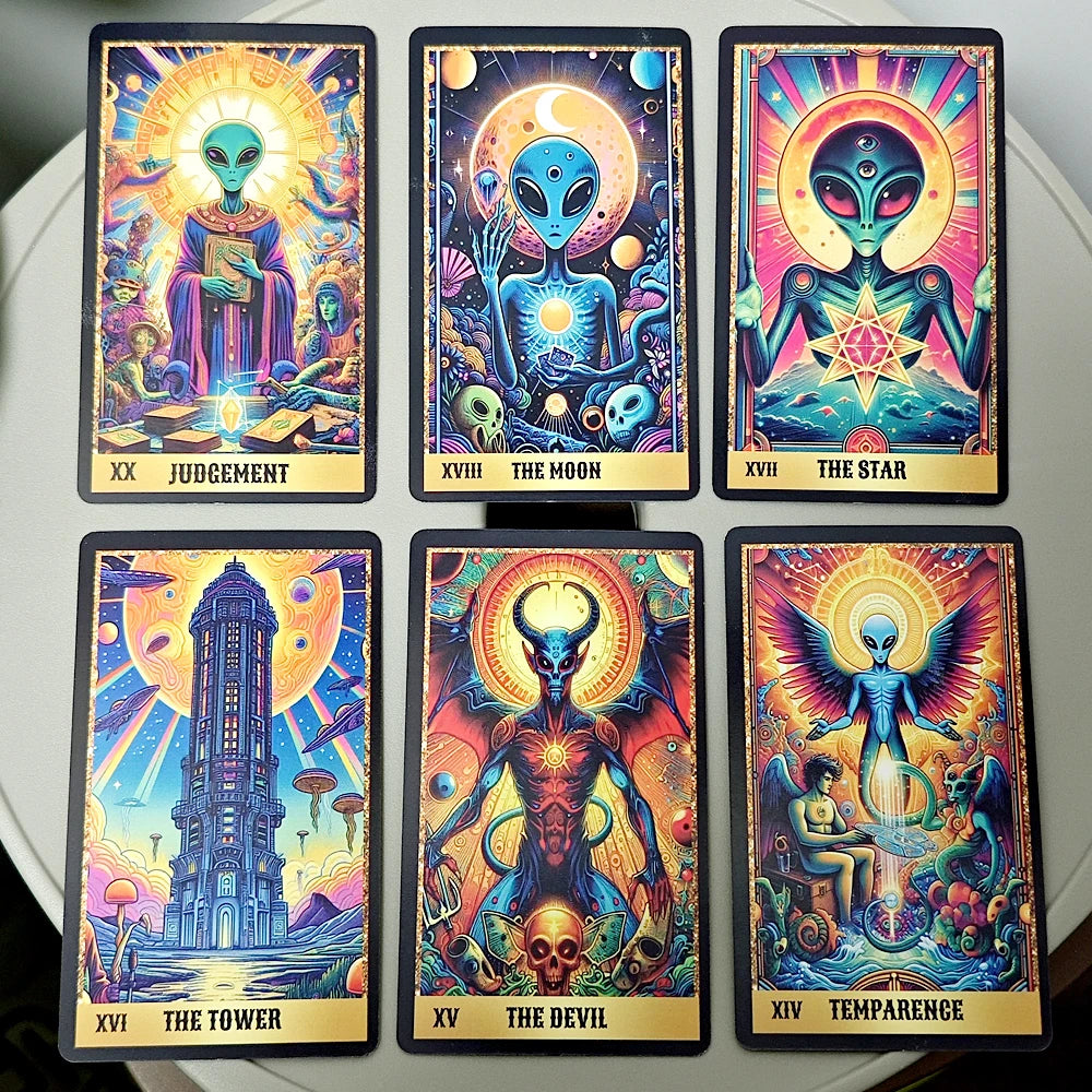 Alien Tarot Cards 78 Pcs Tarot Cards Based on Rider Waite System 10.3*6Cm