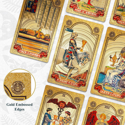 78 Gold Foil Tarot Cards with Guide Book Tarot Deck for Beginners and Professional Player with Box Tarot PVC Durable Waterproof Wrinkle Resistant