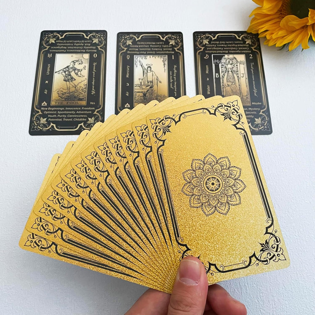 Black Gold Tarot Cards Set, Beginner'S Tarot Cards with Meanings, Gold Gilded Edges Deck with Guide Book