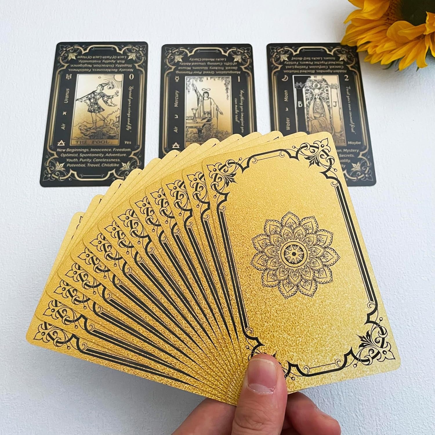 Black Gold Tarot Cards Set, Beginner'S Tarot Cards with Meanings, Gold Gilded Edges Deck with Guide Book