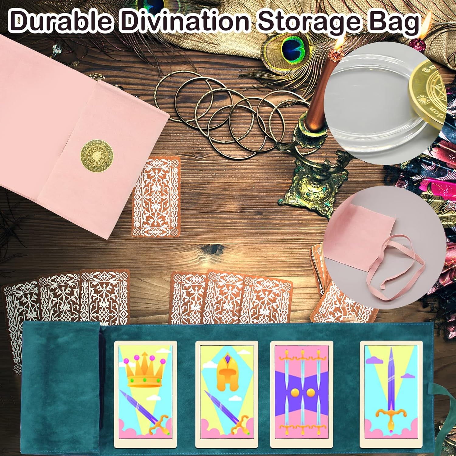 3 Pcs Tarot Card Holder Bag Kit Contains Velvet Tarot Card Storage Box Case and Decision Maker Coin, Tarot Accessories, Tarot Cloth Pouches Card Holders for Playing Cards and Tarot Cards Oracle Deck