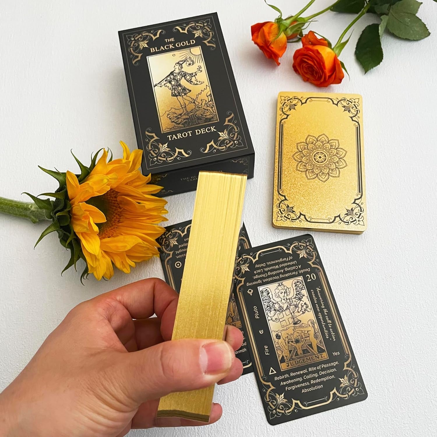 Black Gold Tarot Cards Set, Beginner'S Tarot Cards with Meanings, Gold Gilded Edges Deck with Guide Book