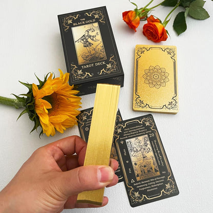 Black Gold Tarot Cards Set, Beginner'S Tarot Cards with Meanings, Gold Gilded Edges Deck with Guide Book