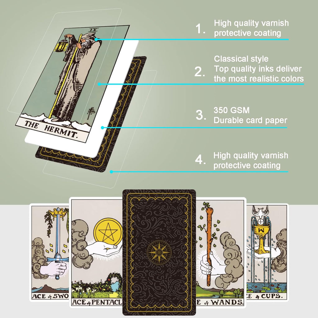 Tarot Cards with Guide Book,78 Original Tarot Cards Deck Fortune Telling Game for Beginners&Expert Readers,Classic Standard Size 4.75" X 2.76", with Bag and Chakra Stoneag