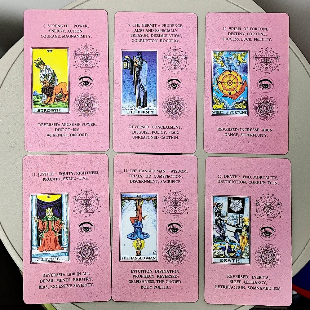 10.3*6Cm Pink Learning Tarot 78 Pcs Tarot Cards with Keywords Based on Rider Waite System