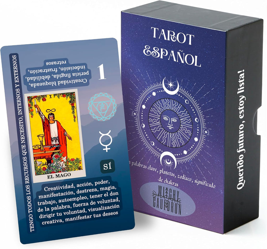 Spanish Learning Tarot Card for Beginners with Meanings on Them - Training Beginner Cards for Tarot Learners Including Chakra, Planet, Zodiac, Element, Yes or No.