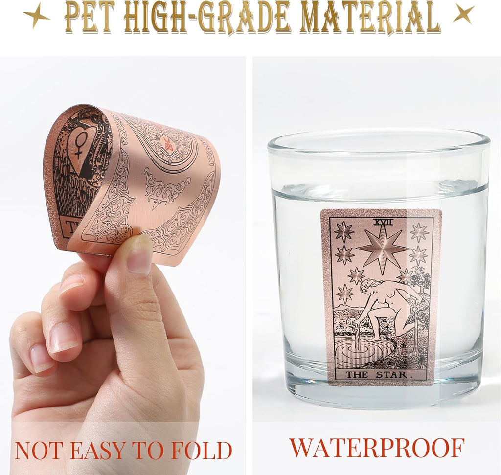 Waterproof Tarot Cards with Meanings on Them Gold Tarot Cards with Guide Book Gold Foil for Beginners 78 Classic Origina Rider Waite Taro Deck Fortune Telling Game