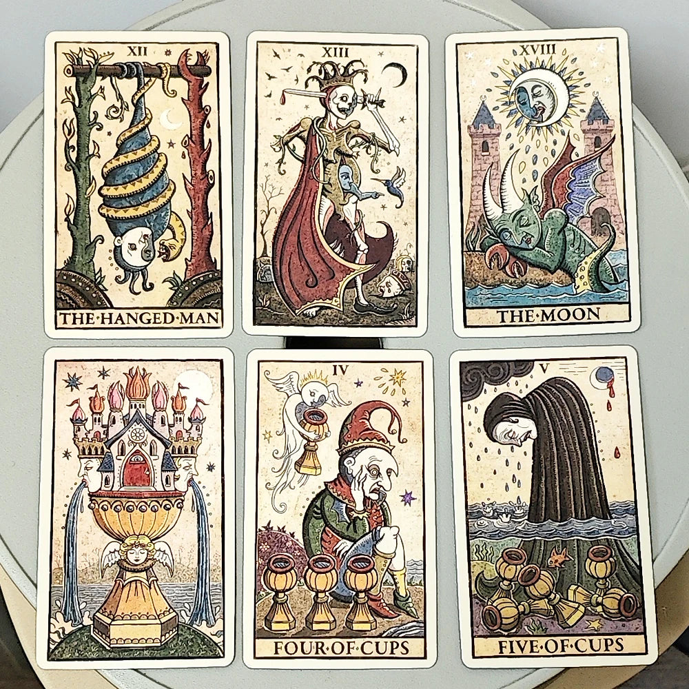 Trionfi Della Luna Tarot - Fully Illustrated 78-Card Tarot Deck 10.3*6Cm Inspired by Marseilles Style Tarot