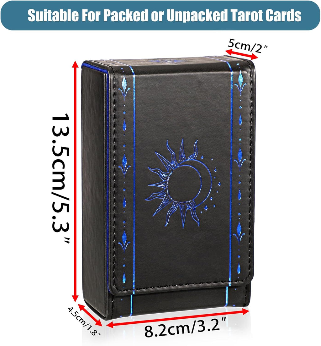 PU Leather Tarot Card Protective Case, Sun Moon Pattern Design Tarot Deck Storage Pouch, Tarot Card Holder Tarot Pouch Bag for Playing Cards and Standard Size Tarot Cards Tarot Deck