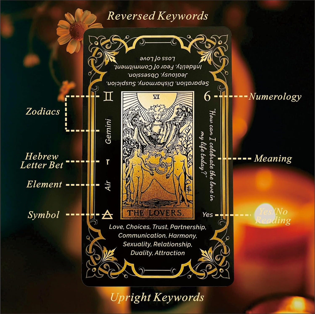 Black Gold Tarot Cards Set, Beginner'S Tarot Cards with Meanings, Gold Gilded Edges Deck with Guide Book