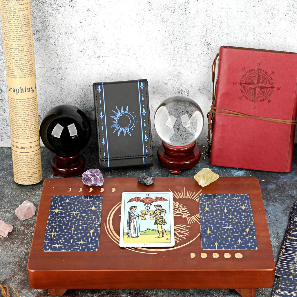 PU Leather Tarot Card Protective Case, Sun Moon Pattern Design Tarot Deck Storage Pouch, Tarot Card Holder Tarot Pouch Bag for Playing Cards and Standard Size Tarot Cards Tarot Deck