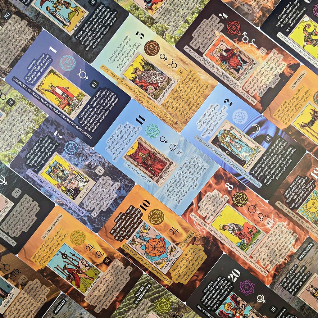 Spanish Learning Tarot Card for Beginners with Meanings on Them - Training Beginner Cards for Tarot Learners Including Chakra, Planet, Zodiac, Element, Yes or No.