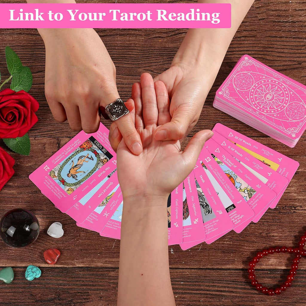 Pink Tarot Cards for Beginners with Meaning on Them, Tarot Deck Cards with Guide Book