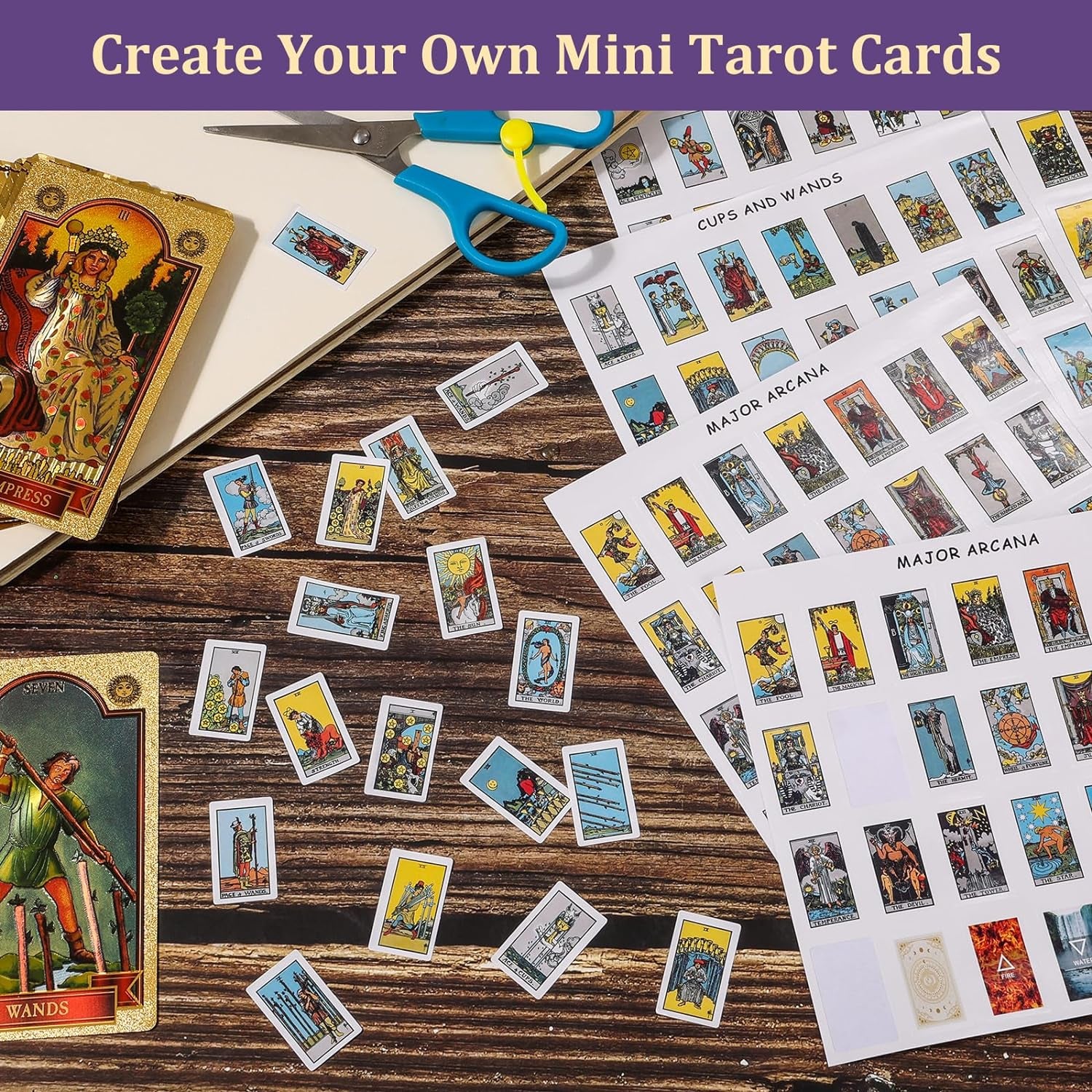 1260 PCS Mini Tarot Stickers for Journaling, 1.25" X 0.78" Tarot Card Stickers Based on Rider Waite Tarot Deck, 8 Tarot Cheat Sheet Included