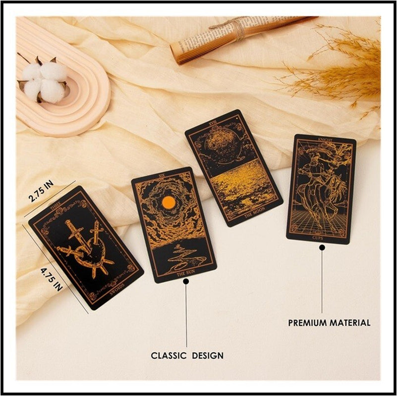 78 Tarot Cards with Guide Book, Black Tarot Deck Gift Set with Tarot Cloth, Chak