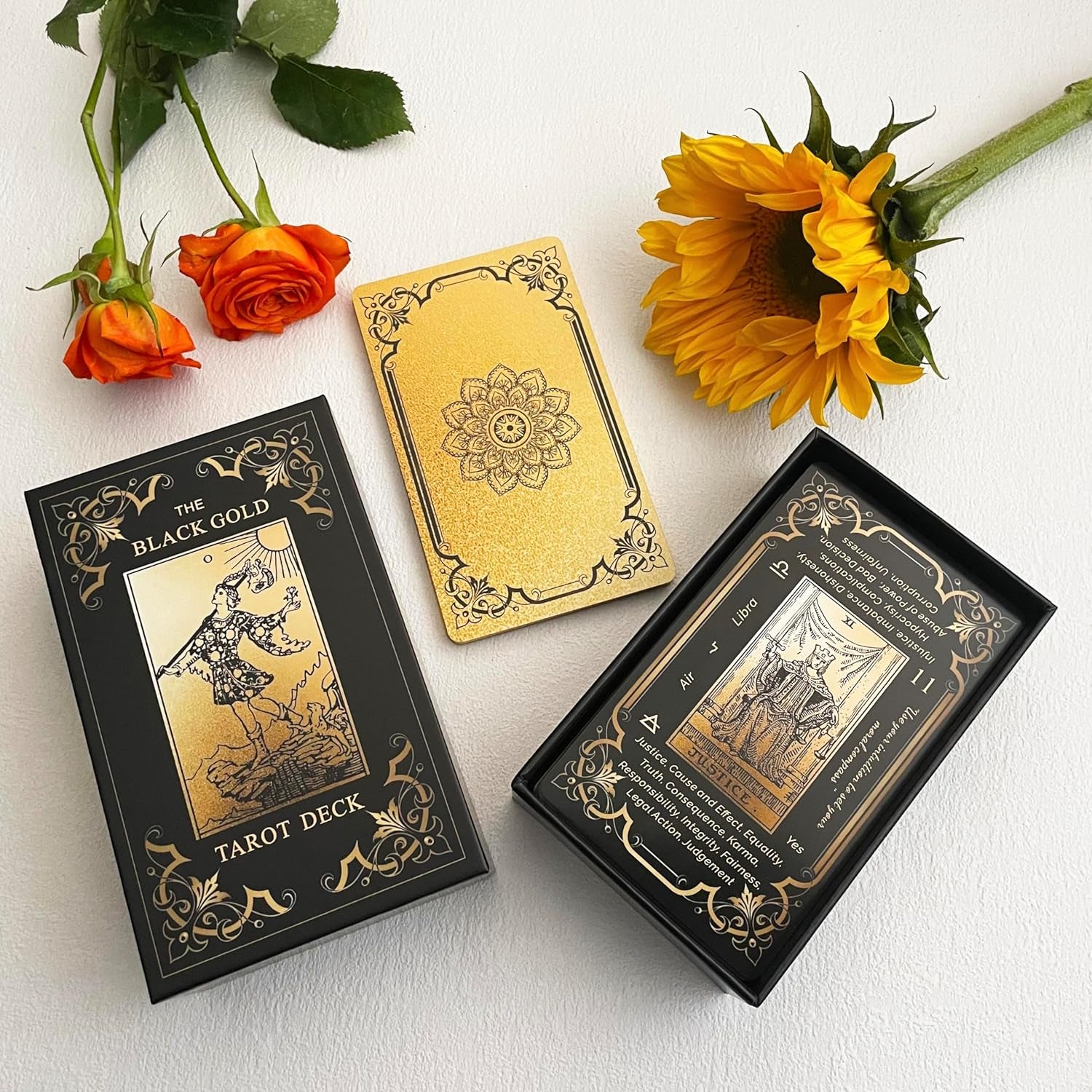 Black Gold Tarot Cards Set, Beginner'S Tarot Cards with Meanings, Gold Gilded Edges Deck with Guide Book