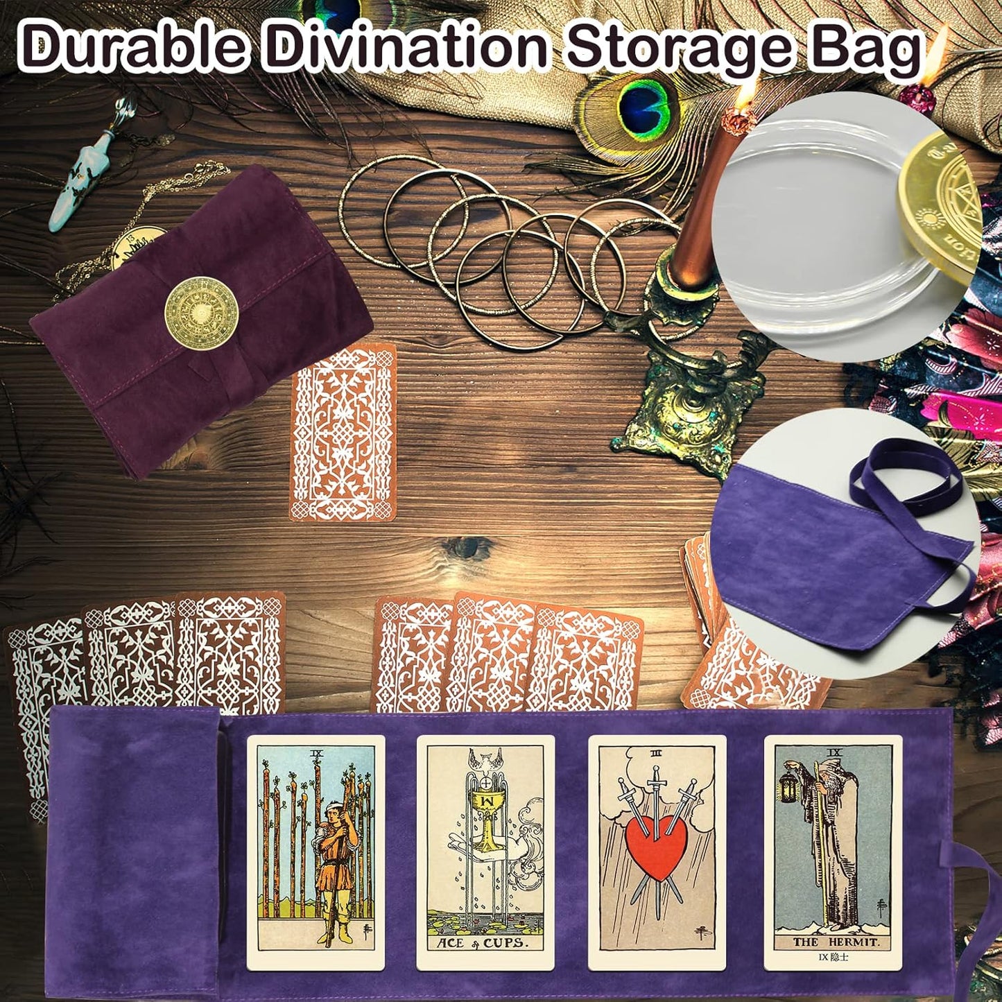 3 Pcs Tarot Card Holder Bag Kit Contains Velvet Tarot Card Storage Box Case and Decision Maker Coin, Tarot Cloth Pouches Card Holders for Playing Cards and Tarot Cards Oracle Deck, Tarot Accessories