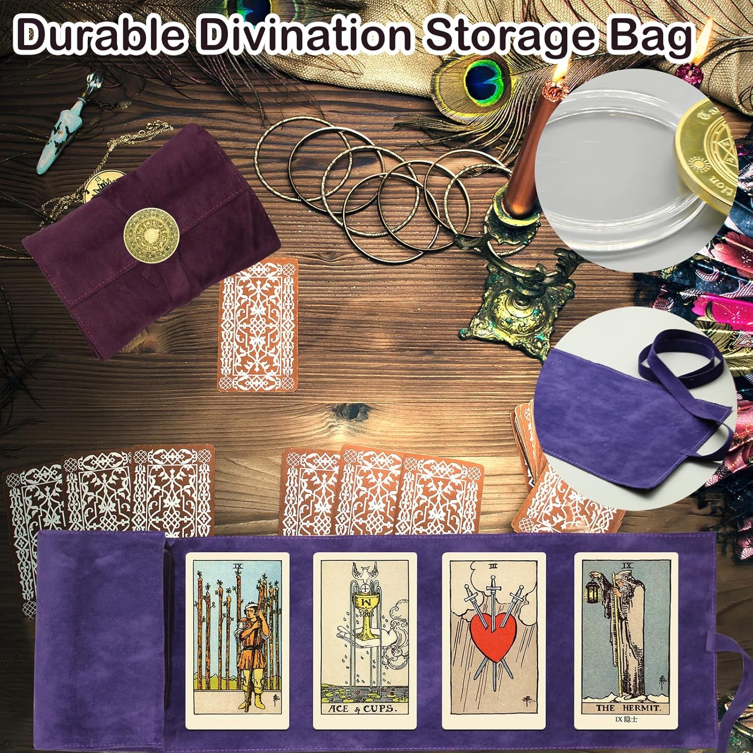 3 Pcs Tarot Card Holder Bag Kit Contains Velvet Tarot Card Storage Box Case and Decision Maker Coin, Tarot Cloth Pouches Card Holders for Playing Cards and Tarot Cards Oracle Deck, Tarot Accessories