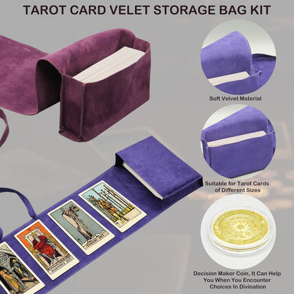 3 Pcs Tarot Card Holder Bag Kit Contains Velvet Tarot Card Storage Box Case and Decision Maker Coin, Tarot Cloth Pouches Card Holders for Playing Cards and Tarot Cards Oracle Deck, Tarot Accessories