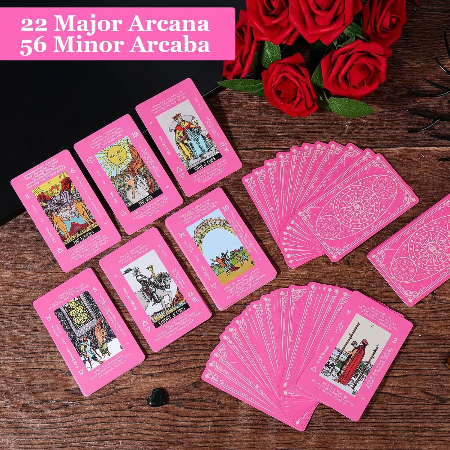 Pink Tarot Cards for Beginners with Meaning on Them, Tarot Deck Cards with Guide Book
