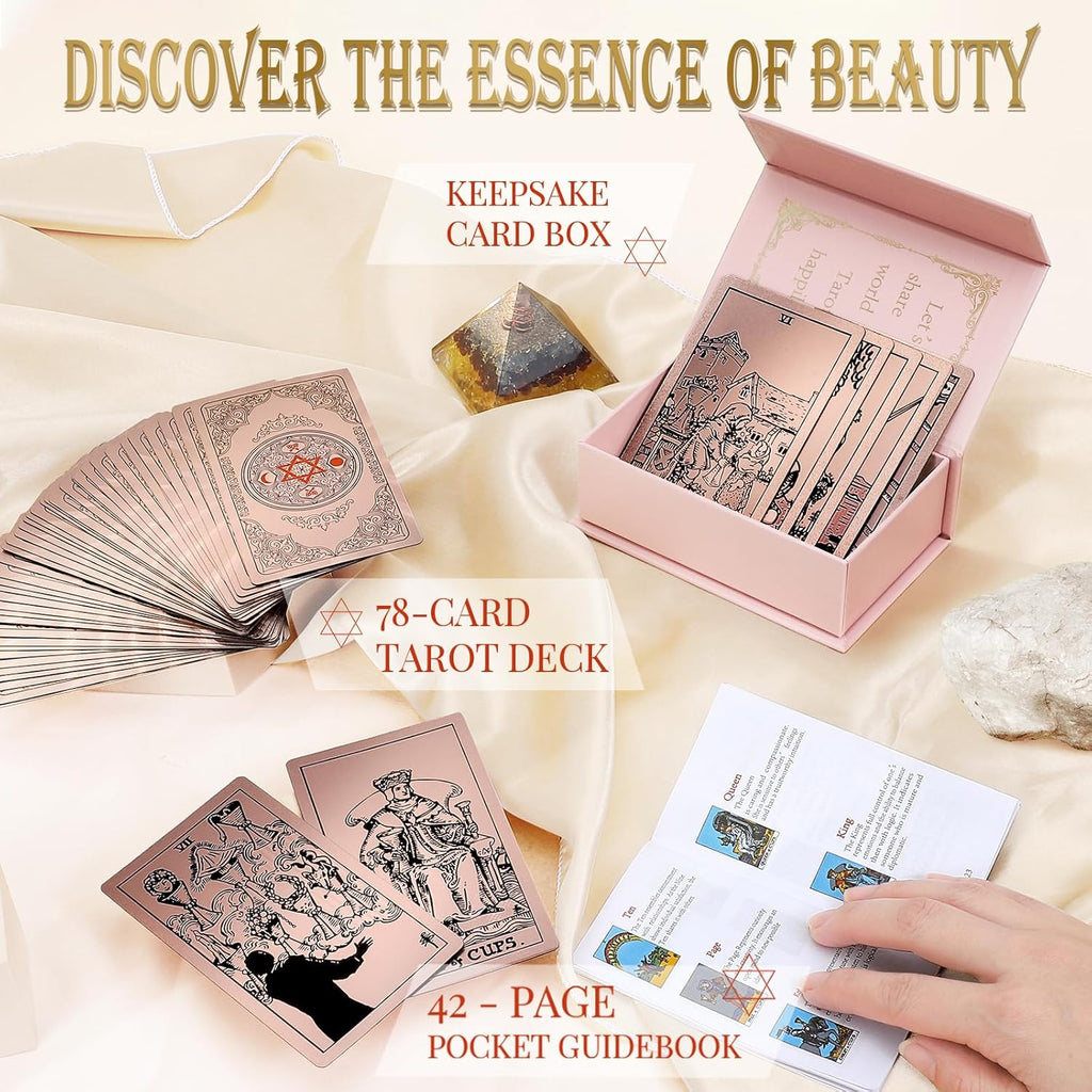 Waterproof Tarot Cards with Meanings on Them Gold Tarot Cards with Guide Book Gold Foil for Beginners 78 Classic Origina Rider Waite Taro Deck Fortune Telling Game