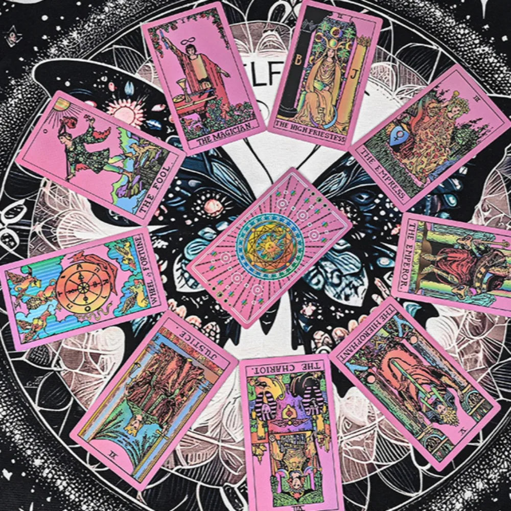 Holographic Iridescent Fluorescent Gold Foil Rider Tarot Deck 12*7Cm 78 Pcs Waterproof PET Wear-Resistant Tarot Cards