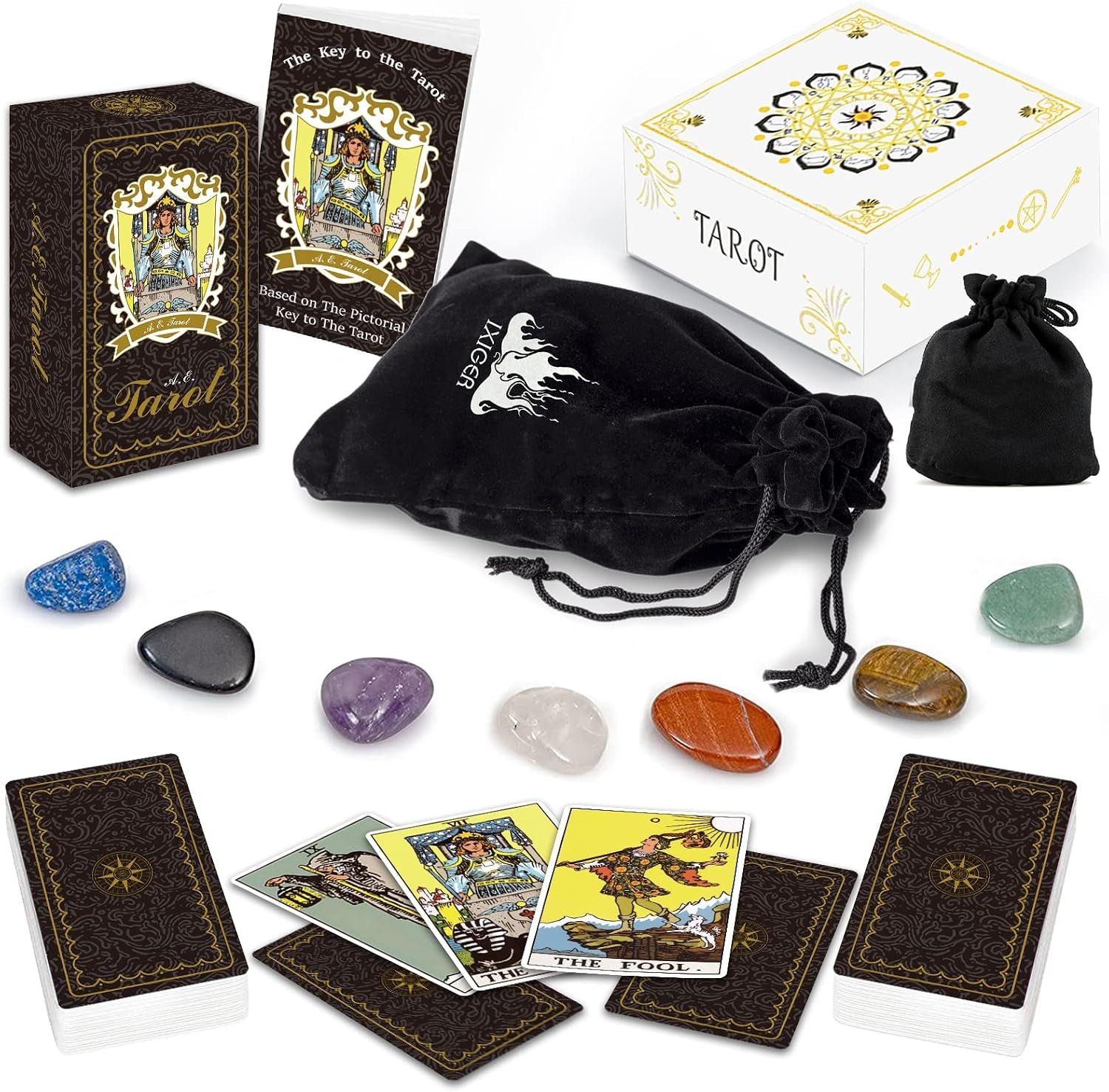 Tarot Cards with Guide Book,78 Original Tarot Cards Deck Fortune Telling Game for Beginners&Expert Readers,Classic Standard Size 4.75" X 2.76", with Bag and Chakra Stoneag