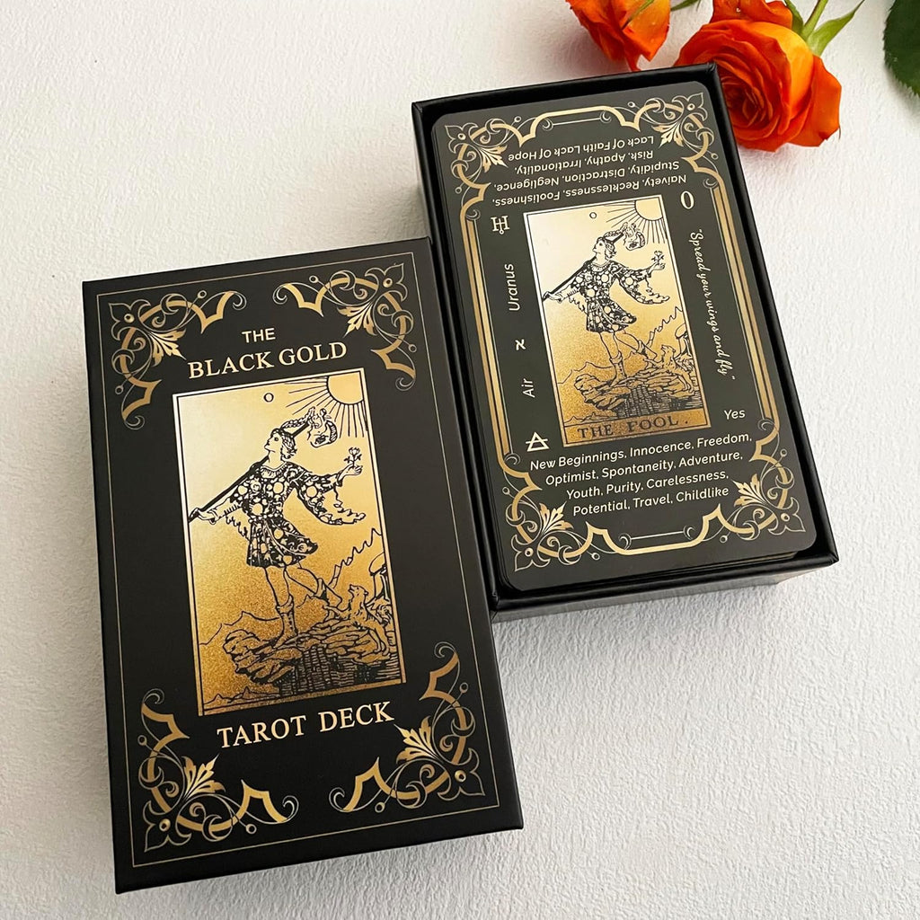 Black Gold Tarot Cards Set, Beginner'S Tarot Cards with Meanings, Gold Gilded Edges Deck with Guide Book