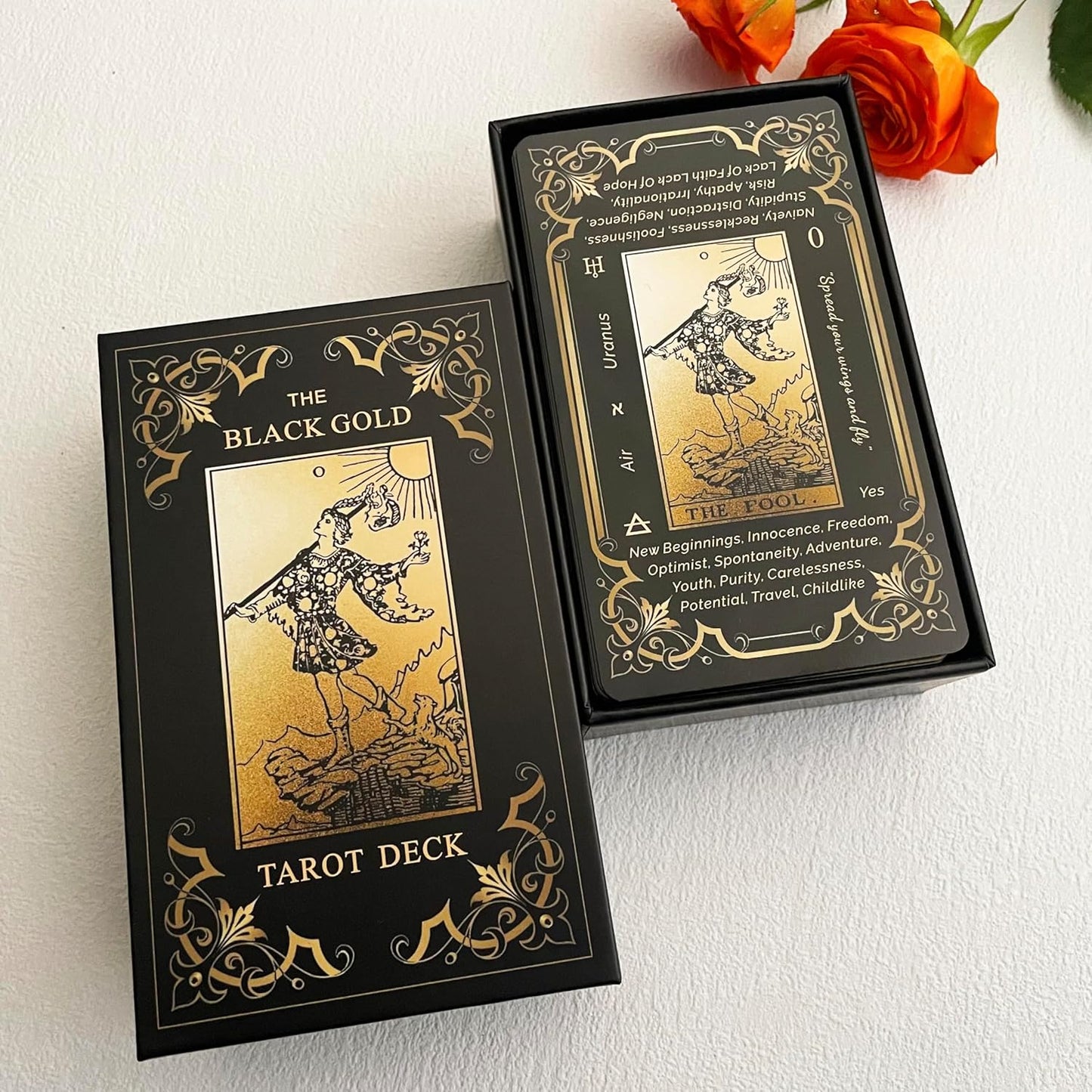 Black Gold Tarot Cards Set, Beginner'S Tarot Cards with Meanings, Gold Gilded Edges Deck with Guide Book
