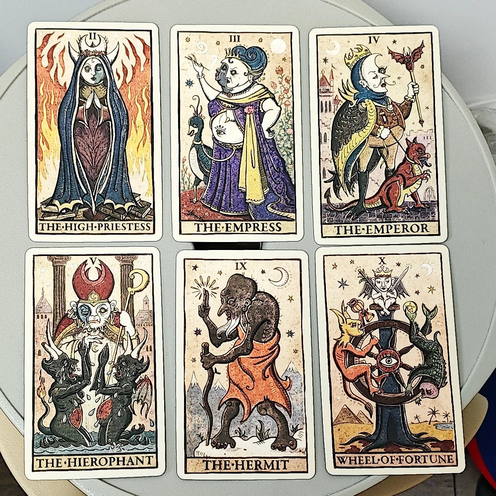 Trionfi Della Luna Tarot - Fully Illustrated 78-Card Tarot Deck 10.3*6Cm Inspired by Marseilles Style Tarot